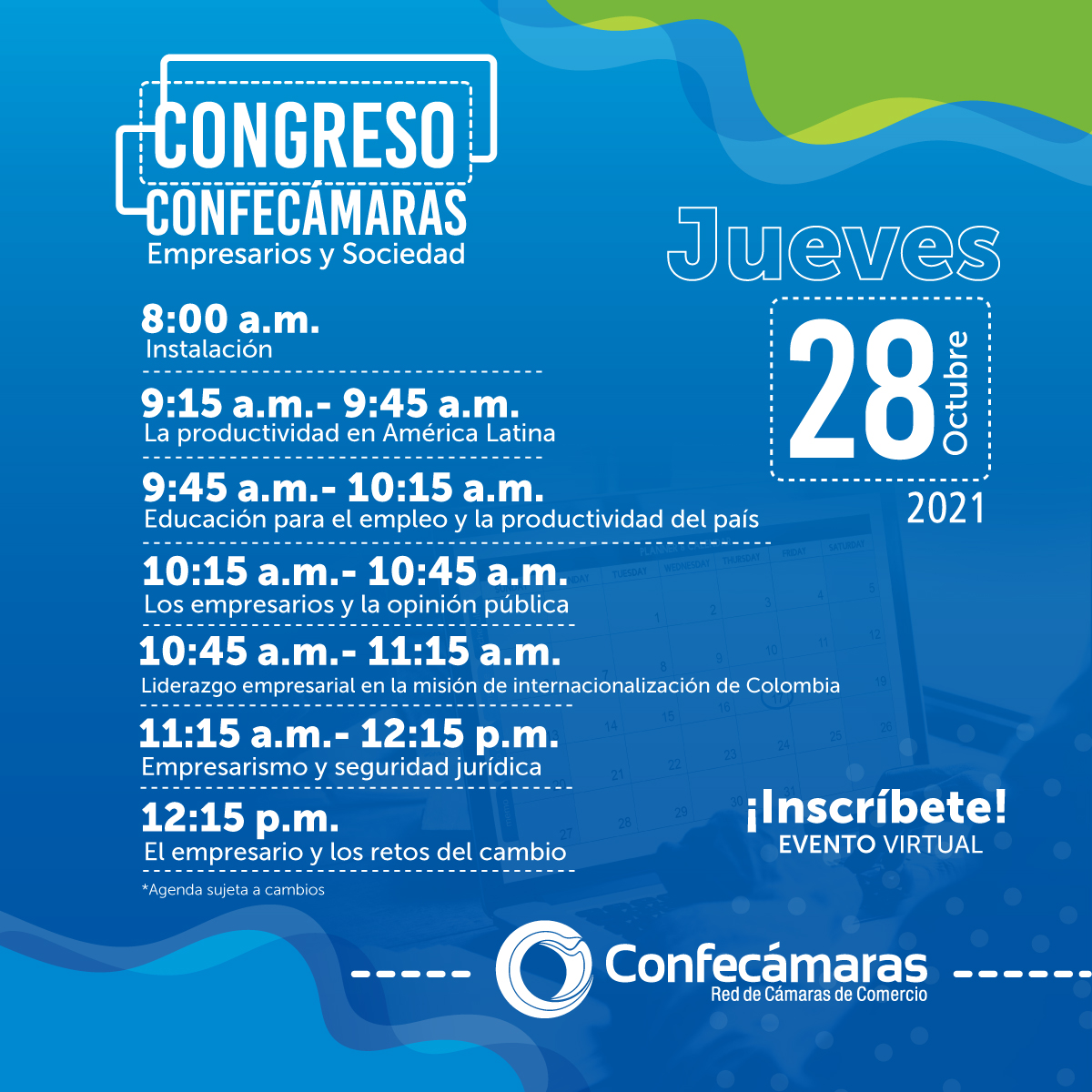 La Cámara de Comercio de Manizales por Caldas invita al congreso de Confecámaras 2021 ‘Empresarios y Sociedad’.