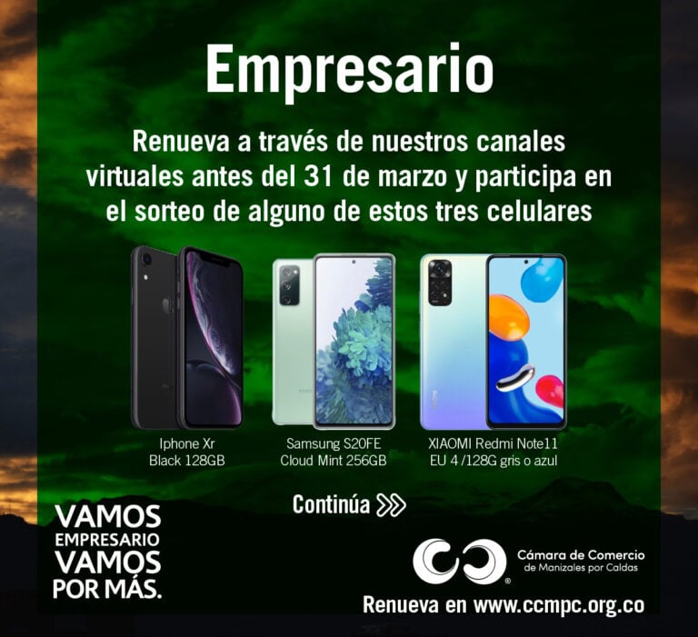 Empresario, renueva tu matrícula antes del 31 de marzo y participa en sorteos de 3 celulares.