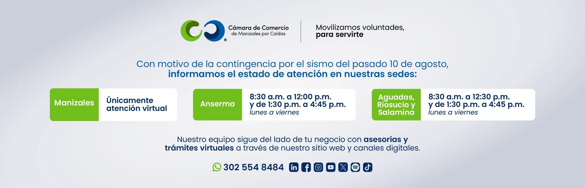 Banner horarios sismo