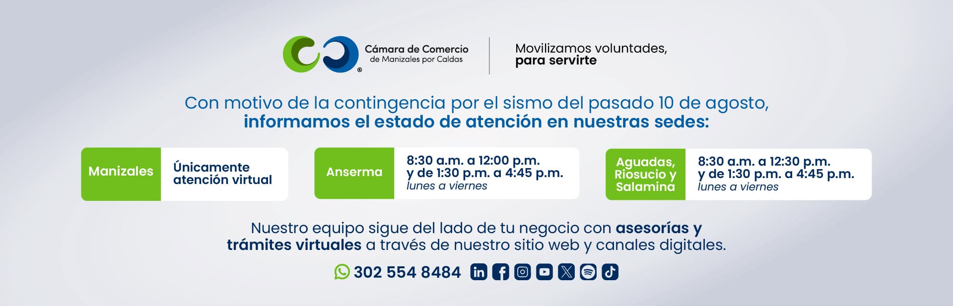 Banner web horarios sismo