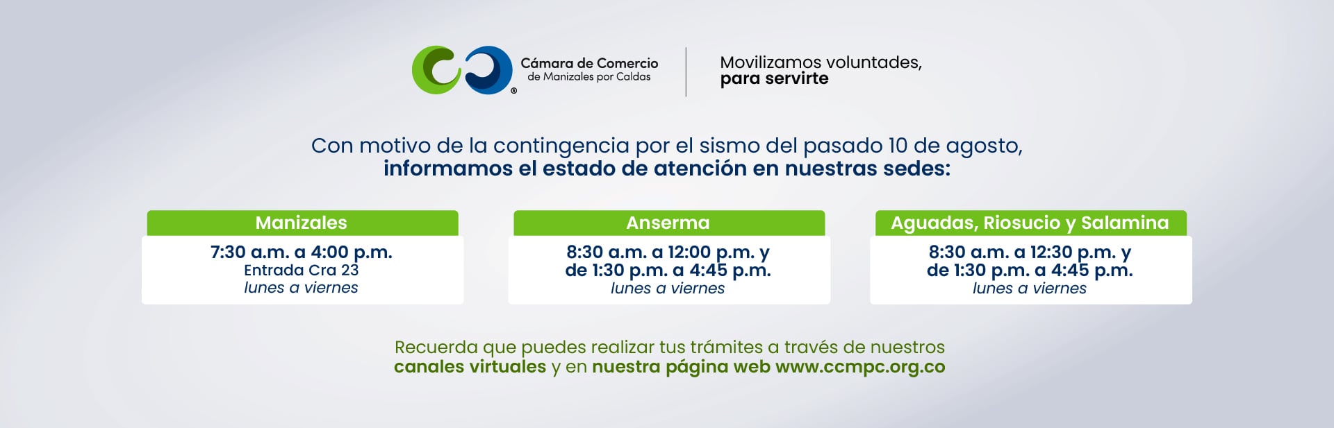 Horarios postsismo con Manizales banner