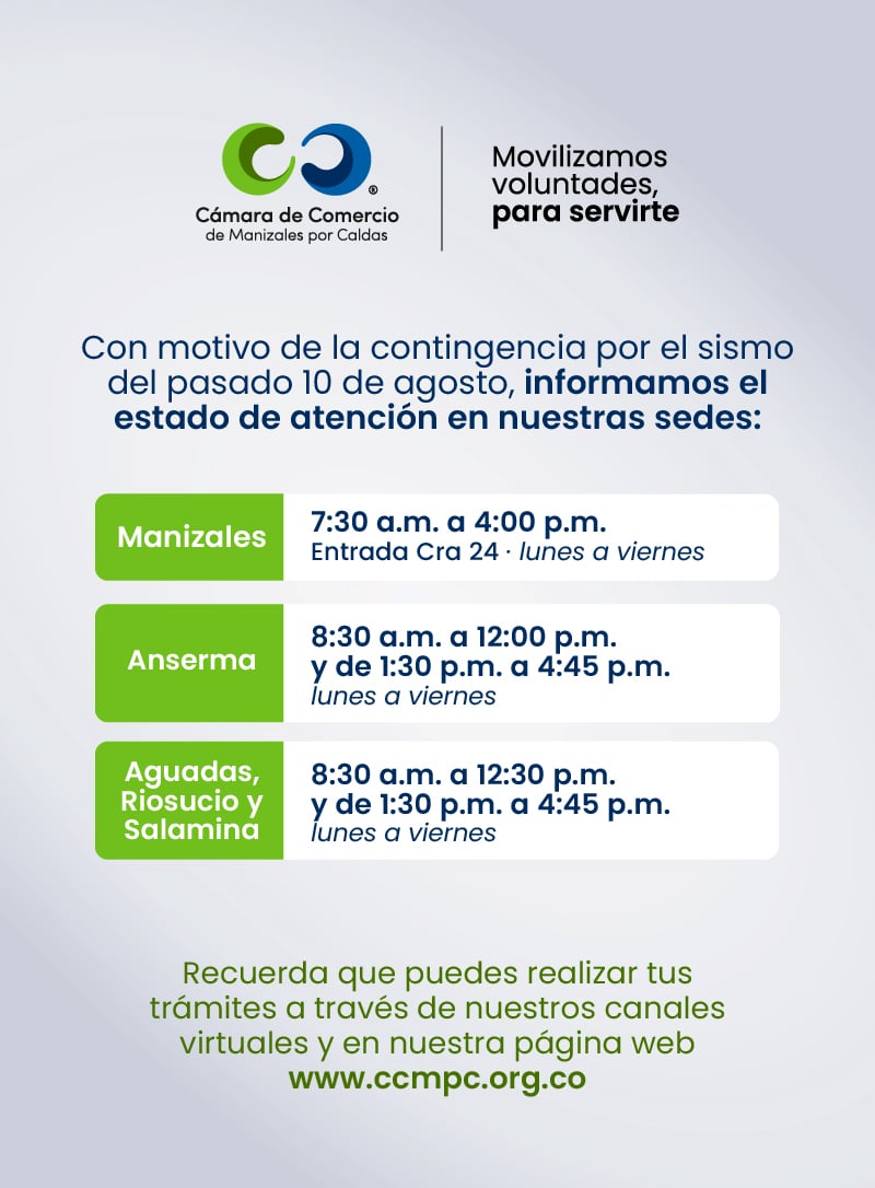 Horarios postsismo con Manizales banner móvil